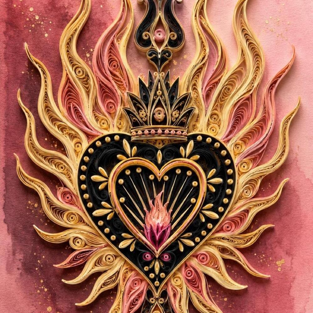 5x5 Framed Quilled Sacred Heart Art Print – Pink & Gold Gothic Wall Art
Details